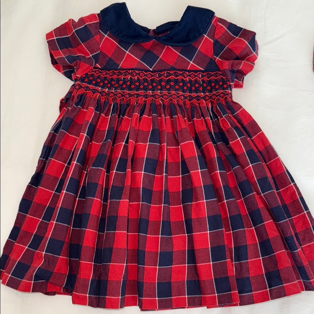 Edgehill Collection Red and Blue Smocked Sundress with Peter Pan Collar